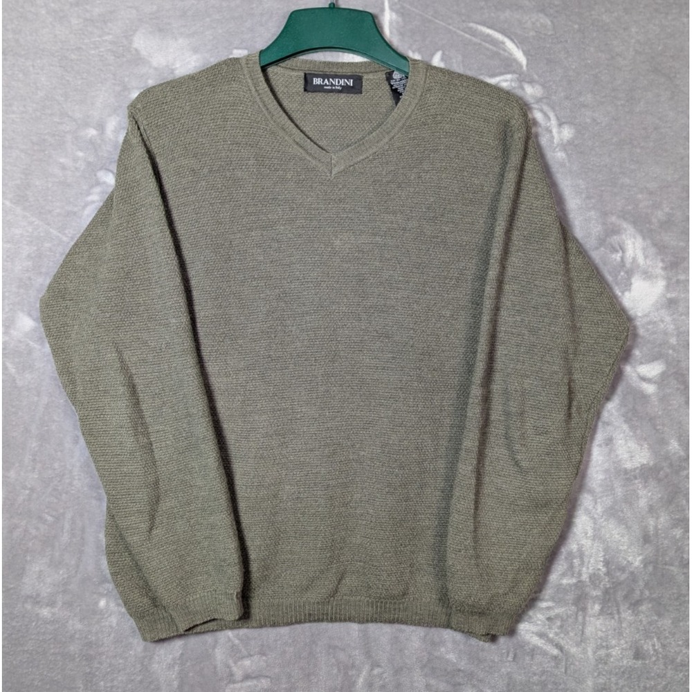Brandini Green V-Neck Men's / Unisex Italian 100% Merino Wool Sweater Medium